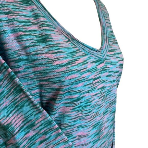 Jason Wu V-Neck Sweater Space Dye Teal Green Pink Size Large - Picture 3 of 10